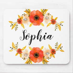 Mousepad Texto floral coral do costume da grinalda da