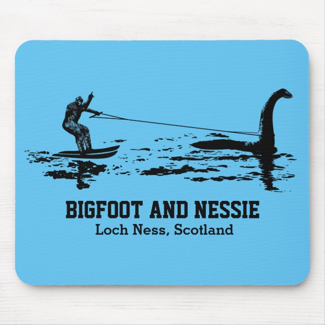 Mousepad Texto personalizado Bigfoot e Nessie Loch Ness (Frente)