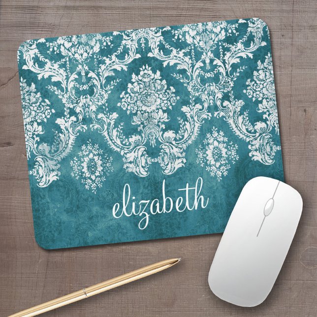 Mousepad Texto Personalizado da Cor damasco Turquesa Grungy (Personalized mouse pad with your name)