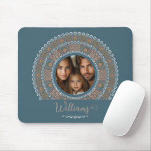 Mousepad Texto personalizado da família Teal e Mandala Dour