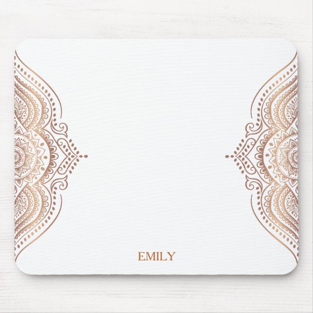 Mousepad Texto personalizado do ornamentado rosa-gold manda (Frente)