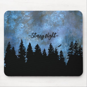 Mousepad Texto Personalizado Floresta de Pinheiros Noturna