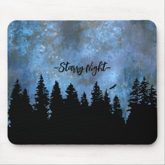 Mousepad Texto Personalizado Floresta de Pinheiros Noturna