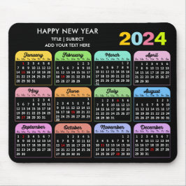 Mousepad Texto Personalizado Preto Moderno do Calendário 20