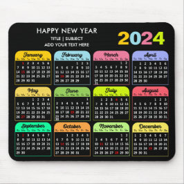 Mousepad Texto Personalizado Preto Moderno do Calendário 20