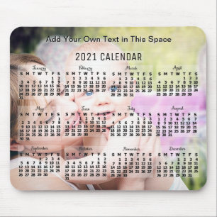 Mousepad Texto Preto do Calendário Mensal 2021 Ano Adicion
