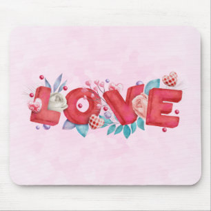 Mousepad Texto Red Love em Bold Block Letters Watercolor