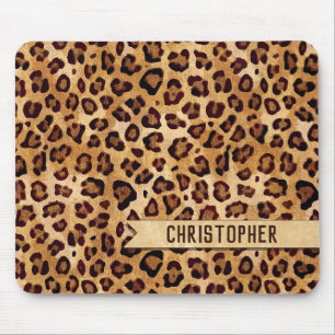 Mousepad Texto Rústico: Leopard Print Add Name
