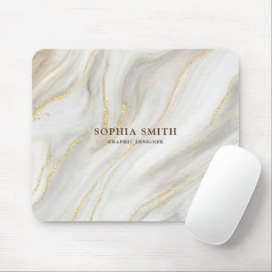 Mousepad Texto Simples Glitter Dourado com Fundo Marble Ele