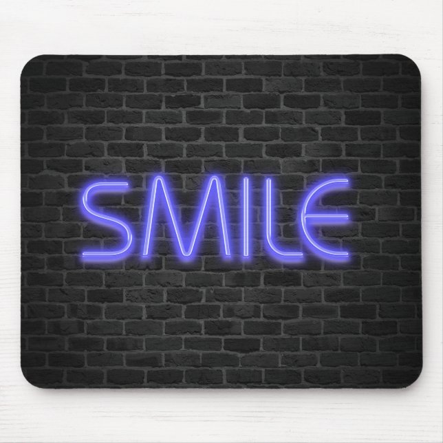 Mousepad Texto SMILE em luzes de néon no tijolo (Frente)