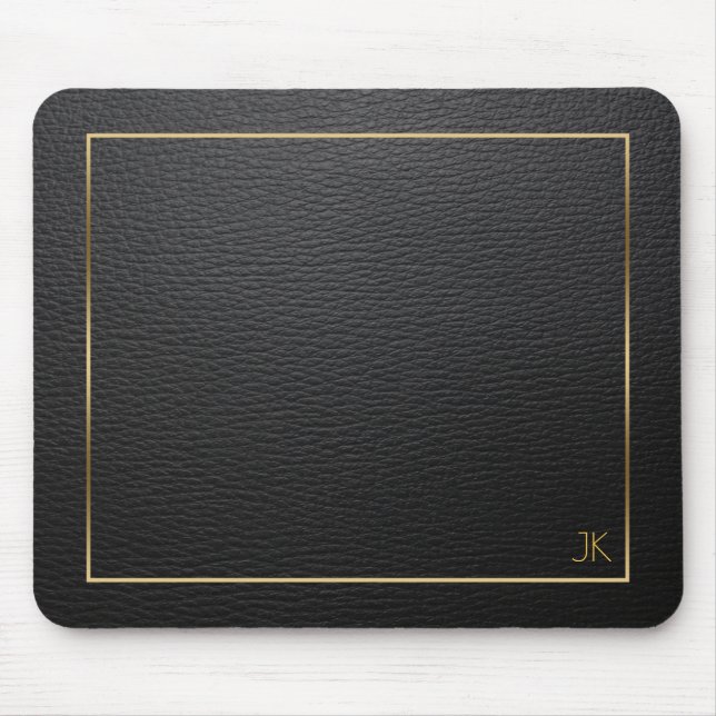 Mousepad Textura de couro preto com quadro Dourado (Frente)
