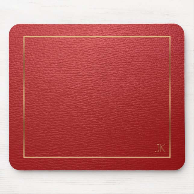Mousepad Textura De Couro Vermelho Com Quadro Dourado (Frente)