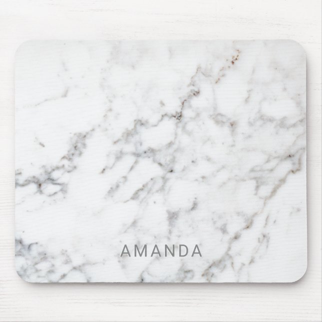 Mousepad Textura de mármore branco falso com nome personali (Frente)