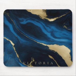 Mousepad Textura Dourada, azul e escura do mármore personal
