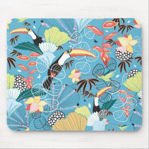 Mousepad Textura tropical com Toucans e colibris
