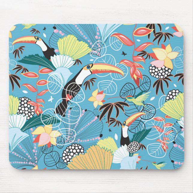 Mousepad Textura tropical com Toucans e colibris (Frente)