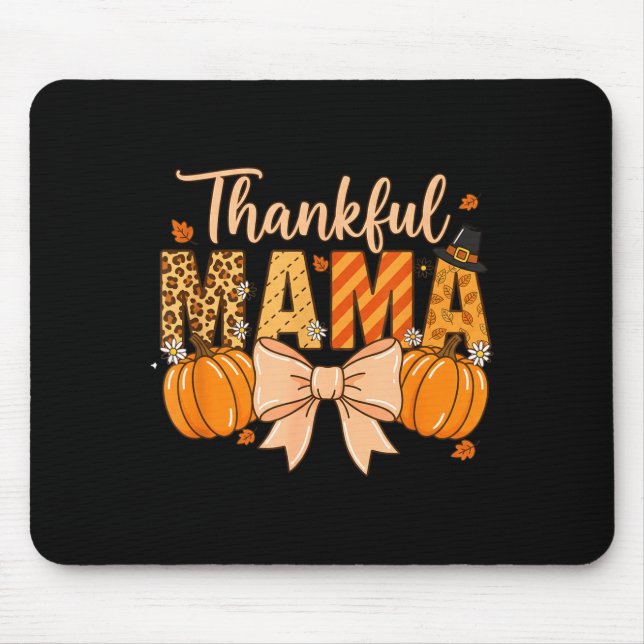 Mousepad Thankful Mama Pumpkin Fall Coquette Bow Thanksgivi (Frente)