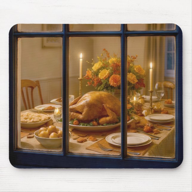 Mousepad Thanksgiving Turkey Feast In Window (Frente)