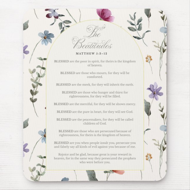 Mousepad The Beatitudes Matthew 5:3–12 Floral Scripture (Frente)