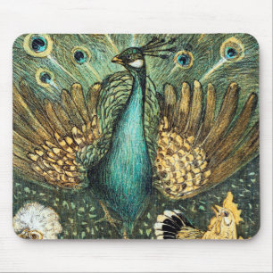 Mousepad Theo Van Hoytema Vintage Peacock Open Wings Peafow