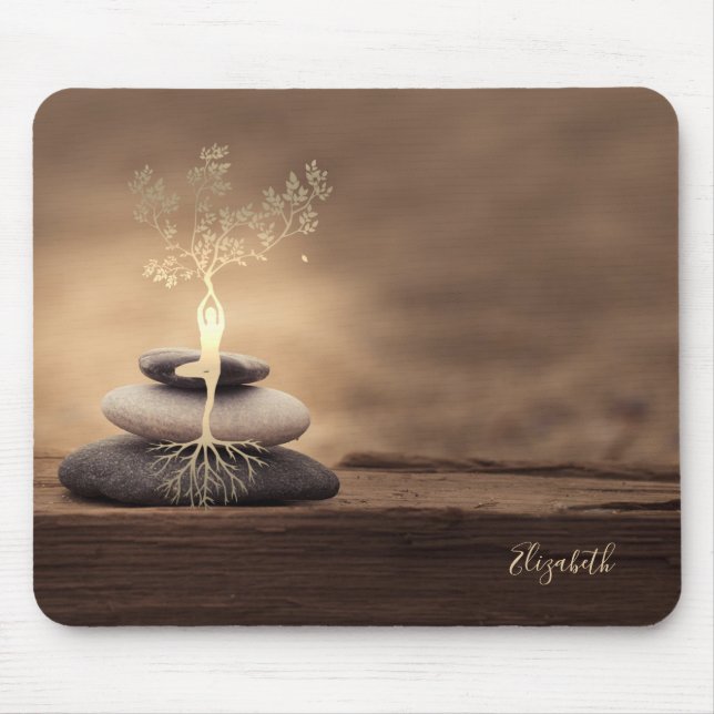 Mousepad Therapist Zen Stones, Gold Tree Silhouette Brown (Frente)