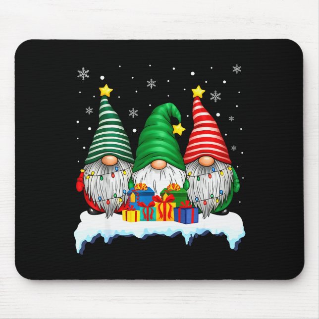 Mousepad Three Gnomes Tree Lights Men Women Matching Xmas H (Frente)
