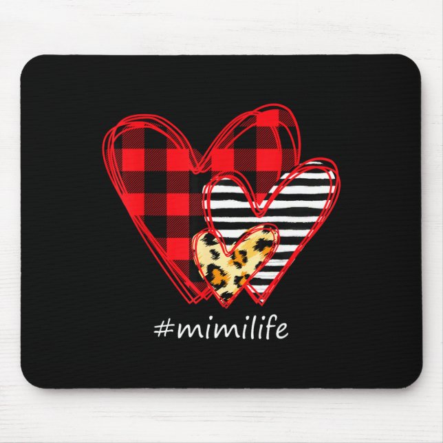 Mousepad Three Hearts Leopard Buffalo Plaid Mimi Life Valen (Frente)
