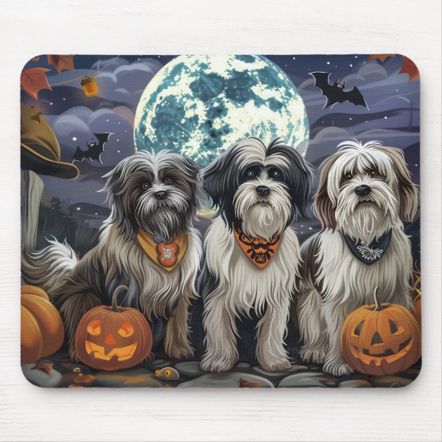 Mousepad Tibetan Terrier Halloween Assustador (Frente)