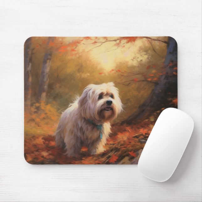 Mousepad Tibetano - Terrier no outono deixa cair inspiração (Com mouse)