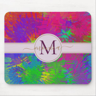 Mousepad Tie Dye Colorful Tie Monogramed, Abstrato moderno