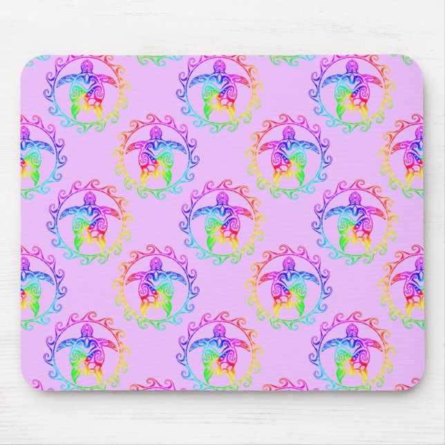 Mousepad Tie Dye Tribal Turtle Moari Sun Rosa (Frente)