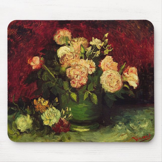 Mousepad Tigela de Peonies e Rosa, Vincent van Gogh (Frente)