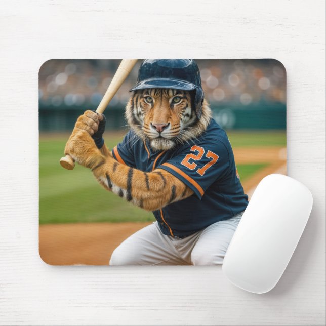 Mousepad Tiger Baseball Player Up To Bat (Com mouse)
