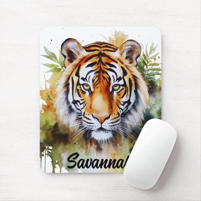 Mousepad Tiger Pastel Flowers Safari Watercolor Savannah (Com mouse)