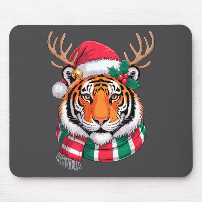 Mousepad Tiger Reindeer Christmas Santa Hat Tiger Xmas  (Frente)