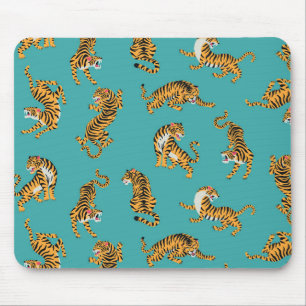 Mousepad Tiger sobre o padrão do Teal