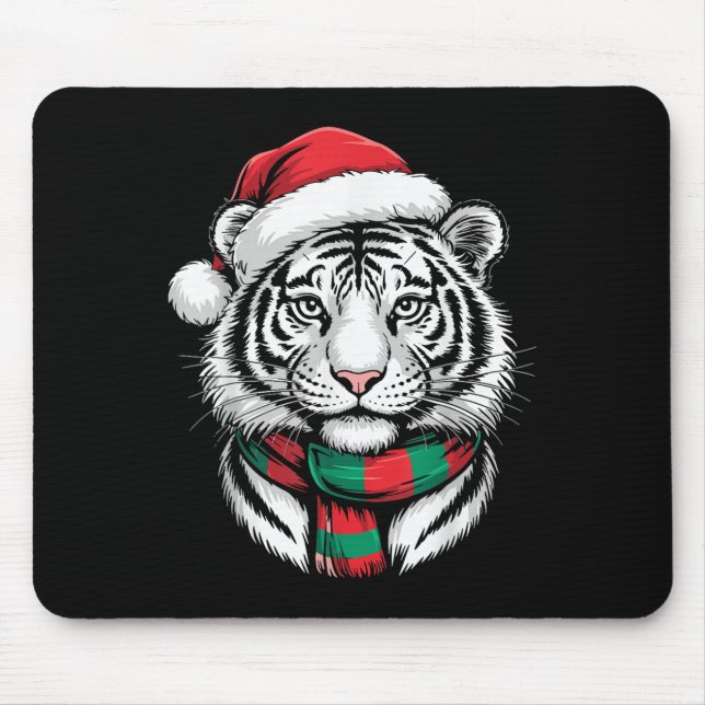 Mousepad Tiger Xmas Santa Hat Figurume De Natal (Frente)
