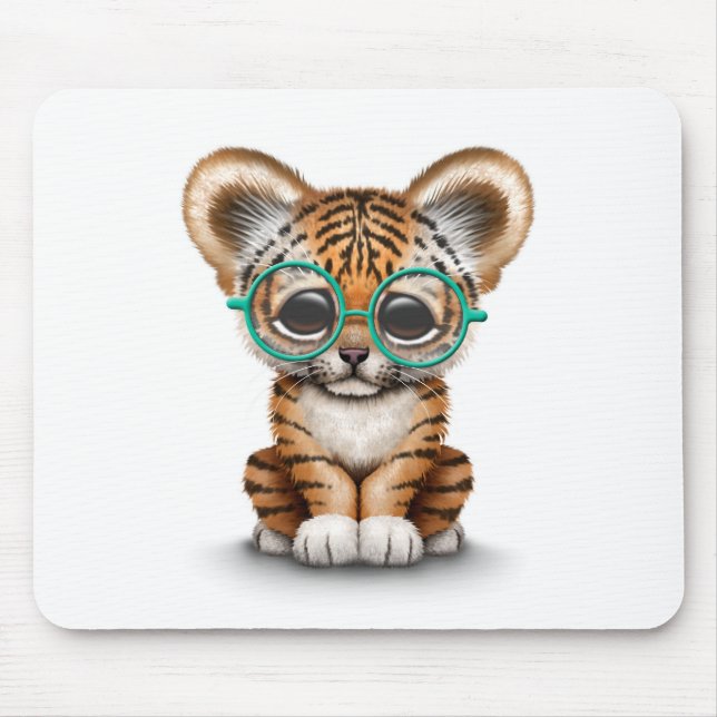 Mousepad Tigre bonito Cub do bebê que veste vidros no (Frente)