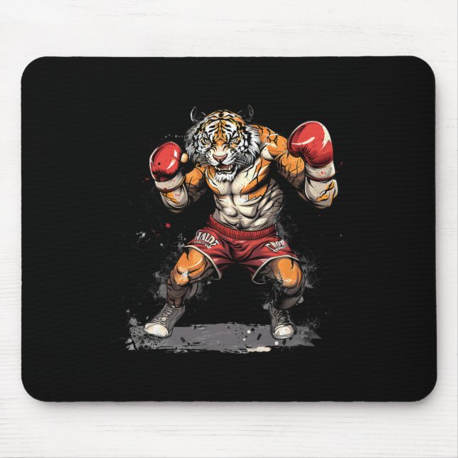 Mousepad Tigre Boxeando Com Luvas de Boxe Kickboxing Engraç (Frente)