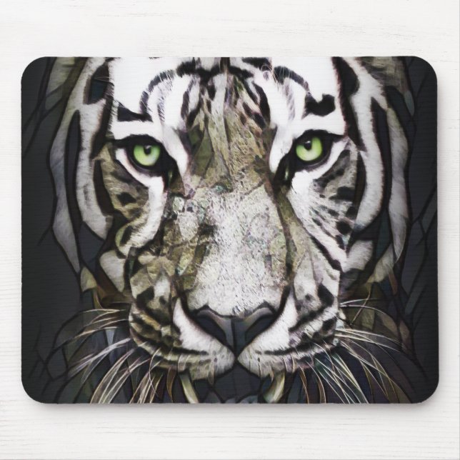 Mousepad Tigre Branco de Vidro Estreitado (Frente)