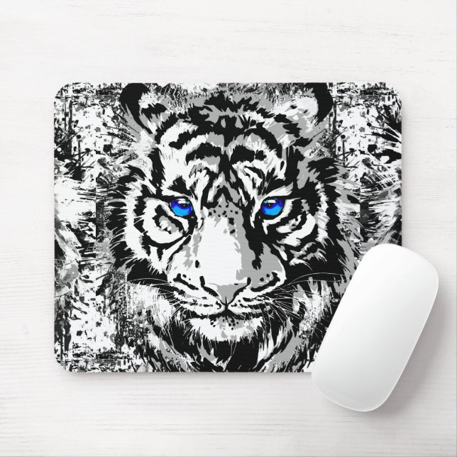 Mousepad Tigre Branco Siberiano - Pasta-Mão Azul-Tigre (Com mouse)
