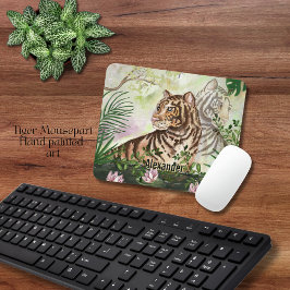 Mousepad Tigre-da-selva e lírios-d'água personalizados