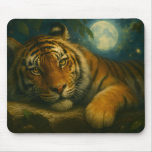 Mousepad Tigre de Aquarela Descansado na Floresta Noturna