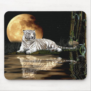 Mousepad Tigre de Bengal do gato grande e Lua cheia
