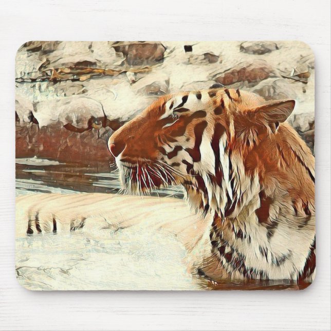 Mousepad tigre de natação de cor quente (Frente)