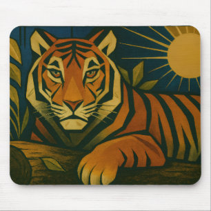 Mousepad Tigre Estilizado na Moldura Ornamental Sunburst