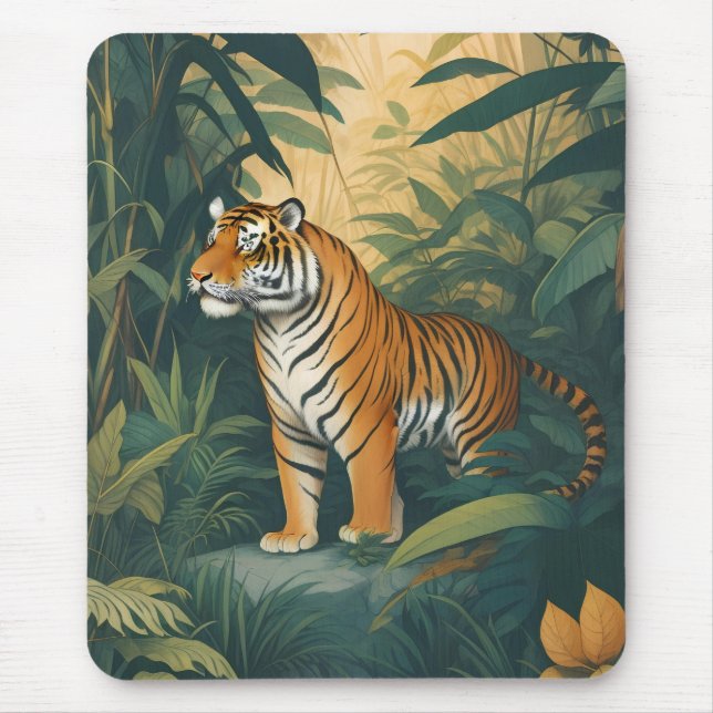 Mousepad Tigre Majestoso na Arte Selvagem Elegante (Frente)