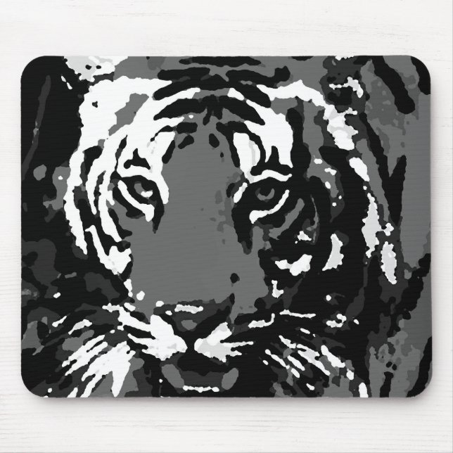 Mousepad Tigre Pop de Arte Preto Branco (Frente)