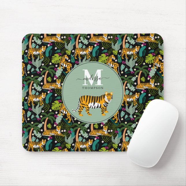 Mousepad Tigre Tropical Preto Selva Botânica Nome Safari (Com mouse)