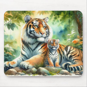 Mousepad Tigres em uma pintura de paraíso na selva